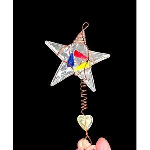 Vintage 90s Handmade Star Suncatcher Fused Glass Christmas Ornament New Folkart